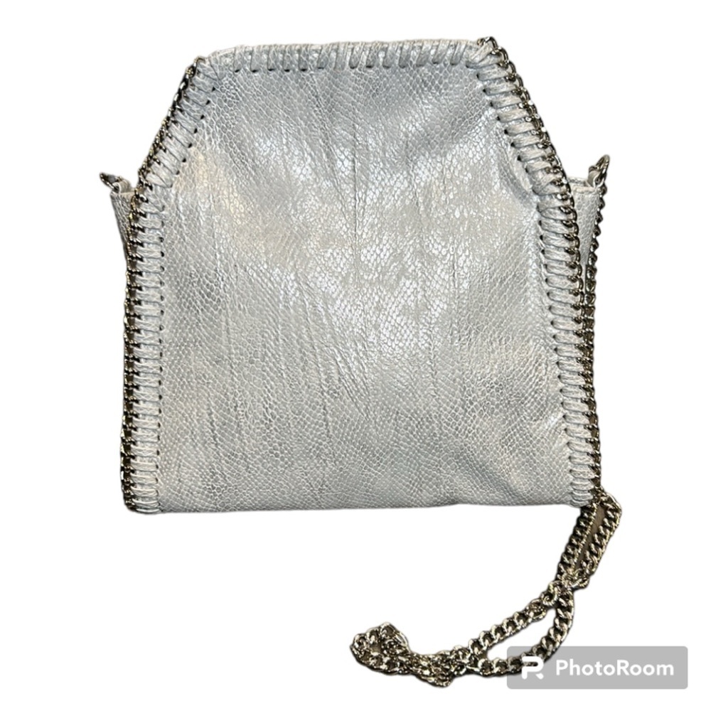 INZI Chain Border Silver Faux Leather Snakeskin pattern Purse